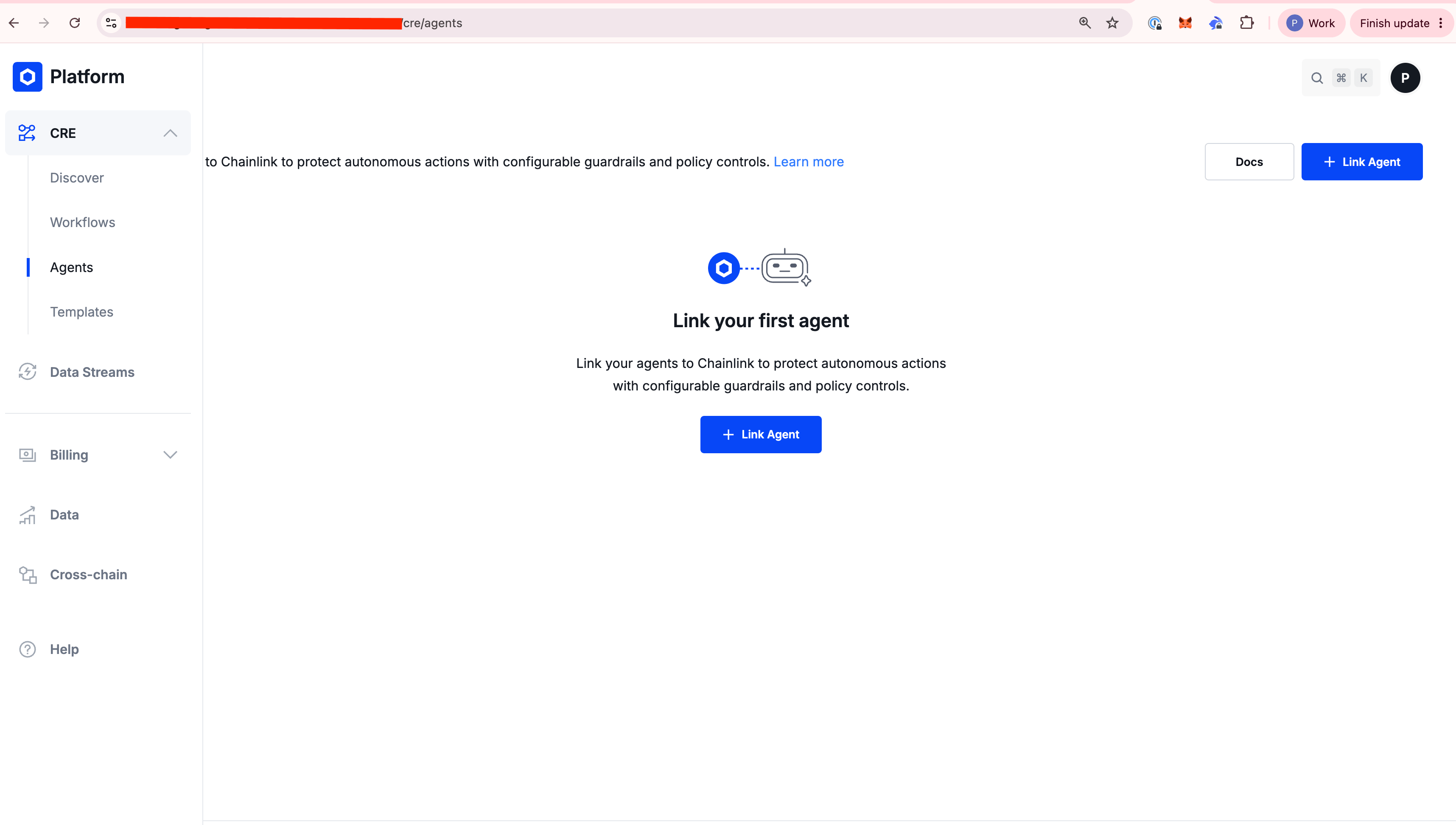 Screenshot of the Chainlink platform UI showing the Agents Dashboard.